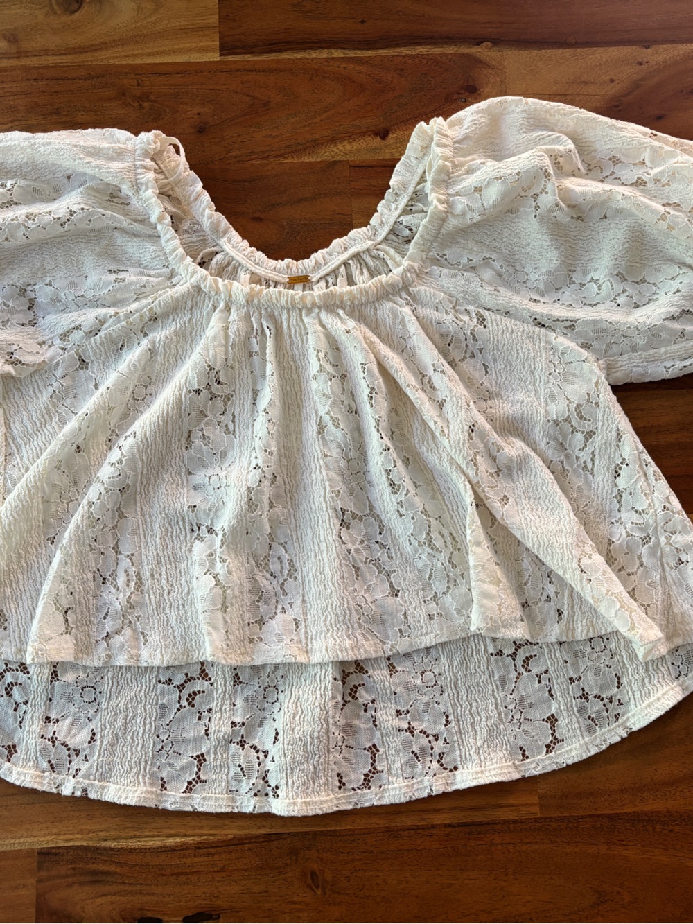 Free People Cream Lace Puff Sleeve Top - XS